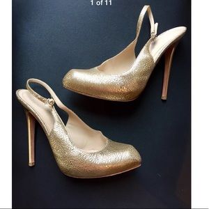 Alexander McQueen Gold Reptile Stiletto Slingbacks